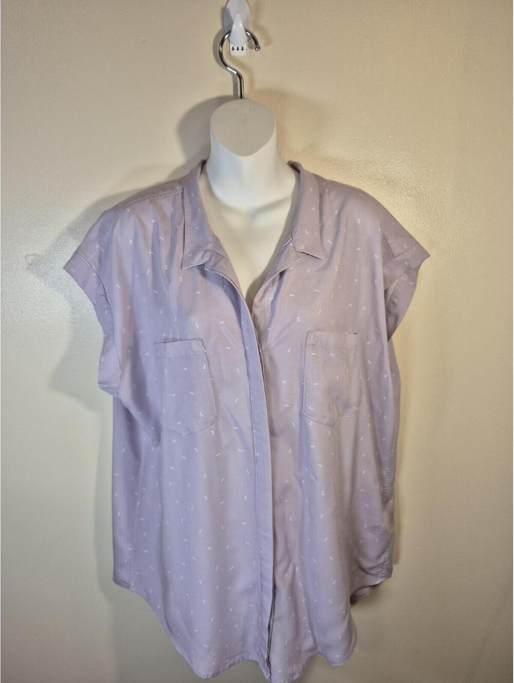 Jachs Girlfriend XL Lavender Dotted Print Button Front Short Sleeve Blouse